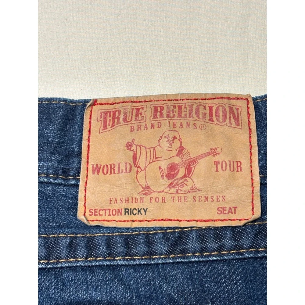VTG True Religion‎ Ricky Straight Leg Jeans Mens 42X34 Medium Wash Blue Made USA